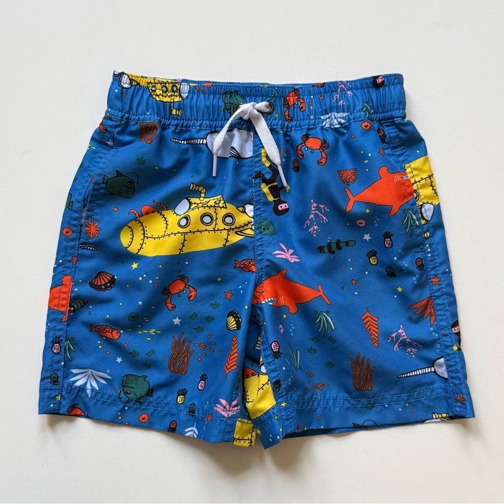 Hanna Andersson Blue Underwater Adventure Yellow Submarine Swim Shorts - Size 5